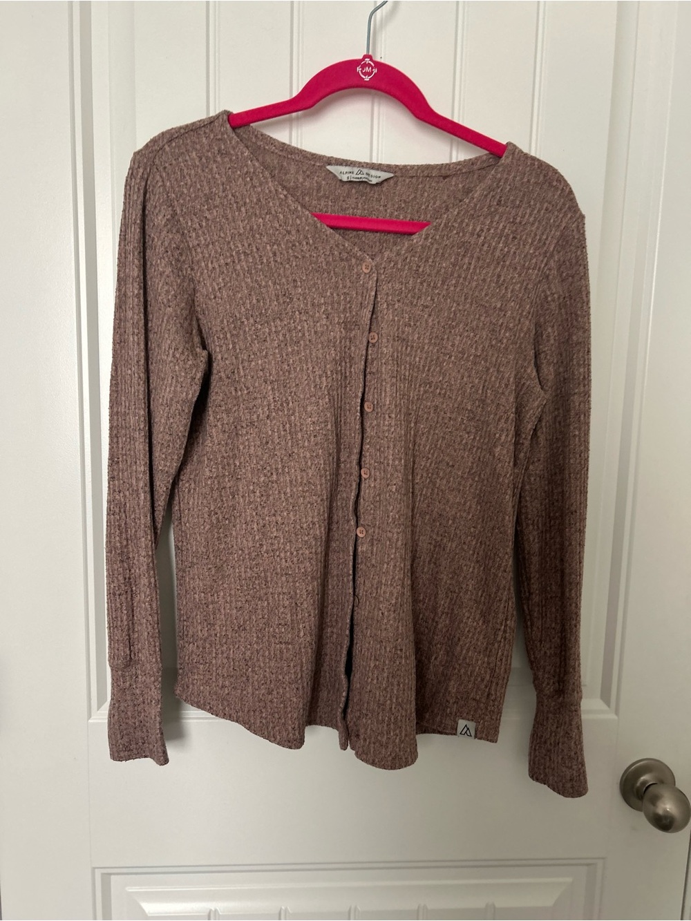 Alpine Ribbed Button-Front Cardigan in Taupe Brown